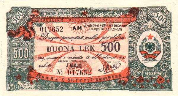 阿尔巴尼亚 Pick FX09 1953年版500 Lek 纸钞 