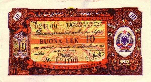 阿尔巴尼亚 Pick FX06 1953年版10 Lek 纸钞 