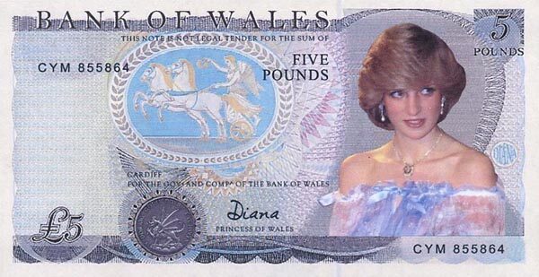 威尔士 Pick 1986.8.14年版5 Pounds 纸钞 