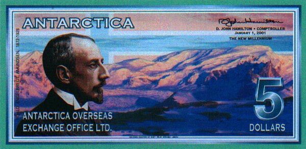 南极洲 Pick 09 2001年版5 Dollars 纸钞 