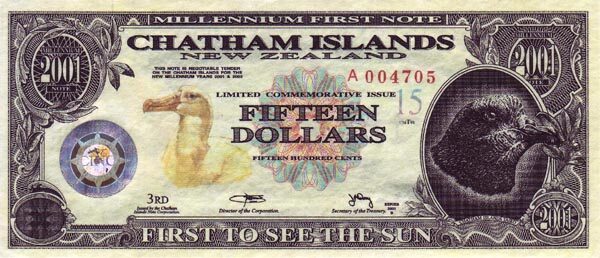 查塔姆群岛 Pick 9 2001年版15 Dollars 纸钞 