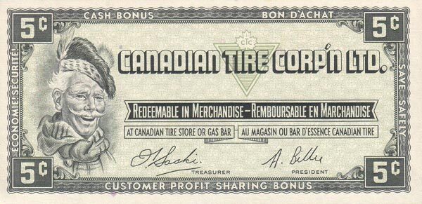 加拿大轮胎币 Pick S1-B ND1961年版5 Cents 纸钞 