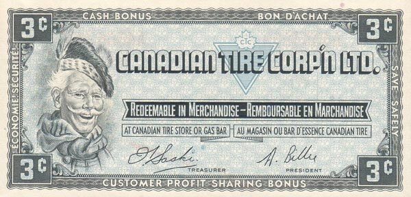 加拿大轮胎币 Pick S1-A ND1961年版3 Cents 纸钞 