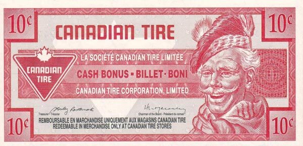 加拿大轮胎币 Pick S15-B 1992年版10 Cents 纸钞 
