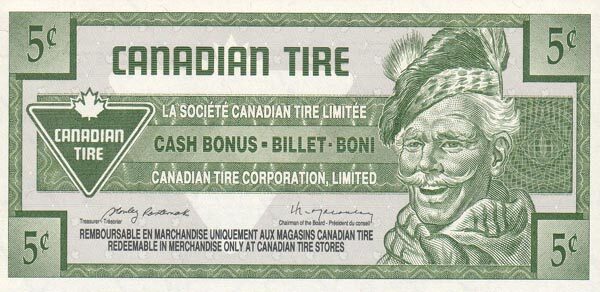 加拿大轮胎币 Pick S15-A 1992年版5 Cents 纸钞 