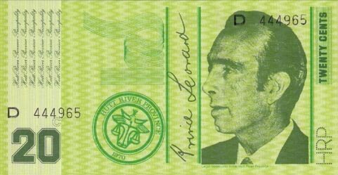 赫特河公国 Pick 2 1970年版20 Cents 纸钞 