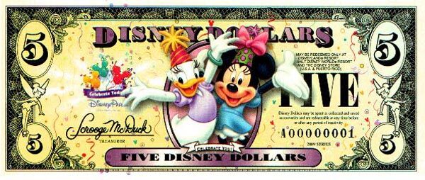 迪斯尼 Pick 2009 2009年版5 Dollars 纸钞 