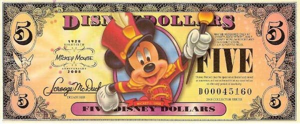 迪斯尼 Pick 2008 2008年版5 Dollars 纸钞 