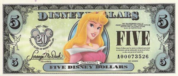 迪斯尼 Pick 2007 2007年版5 Dollars 纸钞 