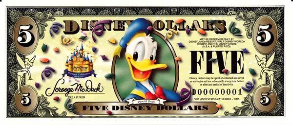 迪斯尼 Pick 2005 2005年版5 Dollars 纸钞 