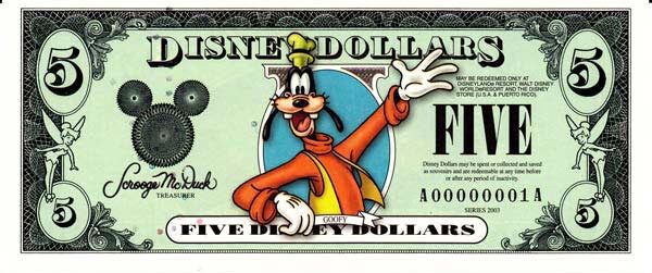 迪斯尼 Pick 2003 2003年版5 Dollars 纸钞 