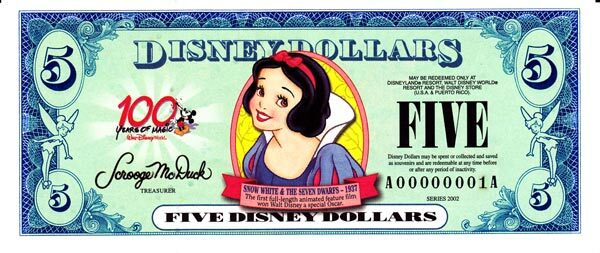 迪斯尼 Pick 2002 2002年版5 Dollars 纸钞 
