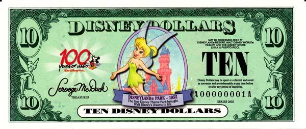 迪斯尼 Pick 2002 2002年版10 Dollars 纸钞 