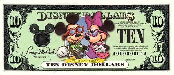 迪斯尼 Pick 2001 2001年版10 Dollars 纸钞 