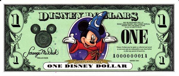 迪斯尼 Pick 2001 2001年版1 Dollar 纸钞 