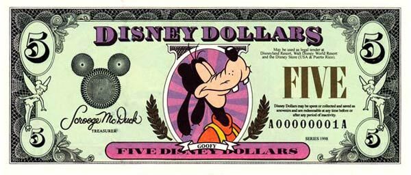 迪斯尼 Pick 1998 1998年版5 Dollars 纸钞 