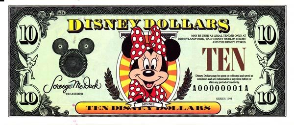 迪斯尼 Pick 1998 1998年版10 Dollars 纸钞 