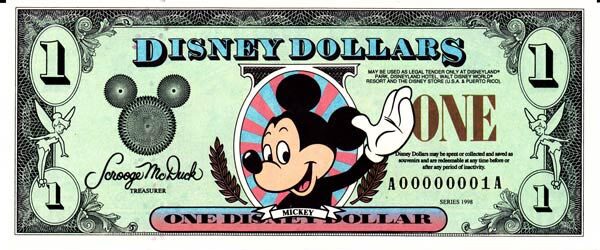 迪斯尼 Pick 1998 1998年版1 Dollar 纸钞 