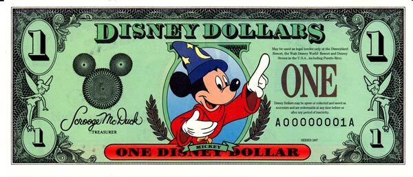 迪斯尼 Pick 1997 1997年版1 Dollar 纸钞 
