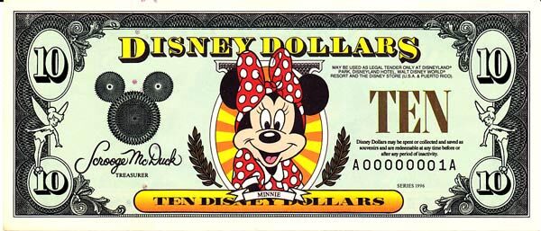 迪斯尼 Pick 1996 1996年版10 Dollars 纸钞 