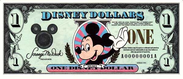 迪斯尼 Pick 1995 1995年版1 Dollar 纸钞 