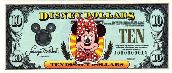 迪斯尼 Pick 1994 1994年版10 Dollars 纸钞 