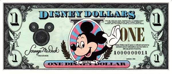 迪斯尼 Pick 1994 1994年版1 Dollar 纸钞 