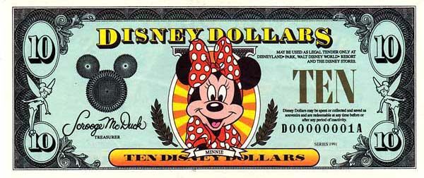 迪斯尼 Pick 1991 1991年版10 Dollars 纸钞 