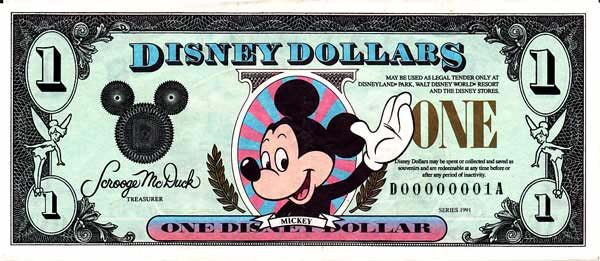 迪斯尼 Pick 1991 1991年版1 Dollar 纸钞 