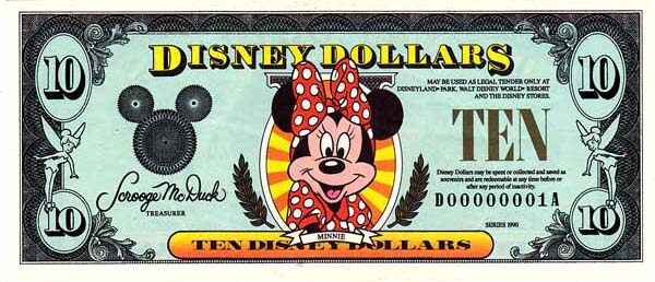 迪斯尼 Pick 1990 1990年版10 Dollars 纸钞 