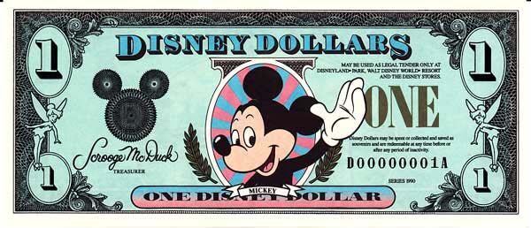 迪斯尼 Pick 1990 1990年版1 Dollar 纸钞 