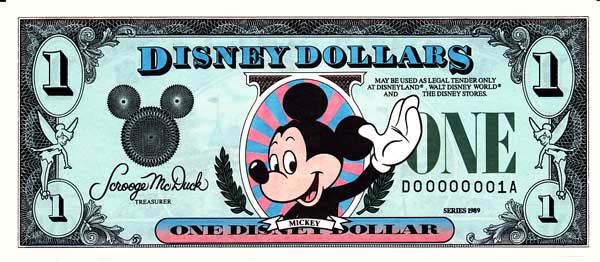 迪斯尼 Pick 1989 1989年版1 Dollar 纸钞 