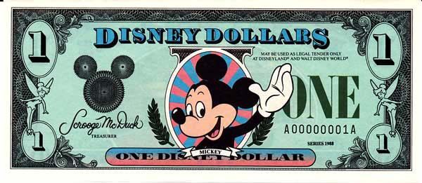 迪斯尼 Pick 1988 1988年版1 Dollar 纸钞 
