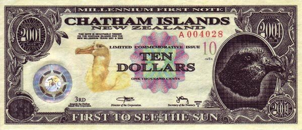 查塔姆群岛 Pick 8 2001年版10 Dollars 纸钞 