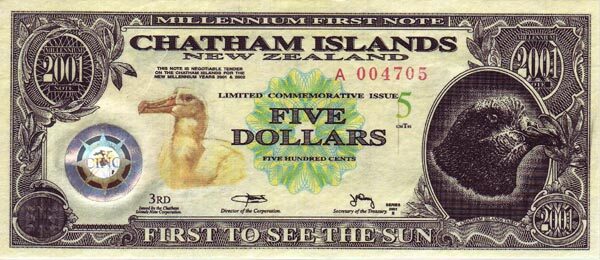 查塔姆群岛 Pick 6 2001年版5 Dollars 纸钞 