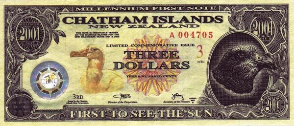 查塔姆群岛 Pick 5 2001年版3 Dollars 纸钞 