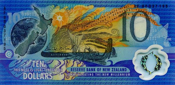 新西兰 Pick 190a 2000年版10 Dollars 纸钞 140x68