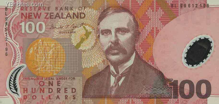 新西兰 Pick 189 ND1999年版100 Dollars 纸钞 155x74