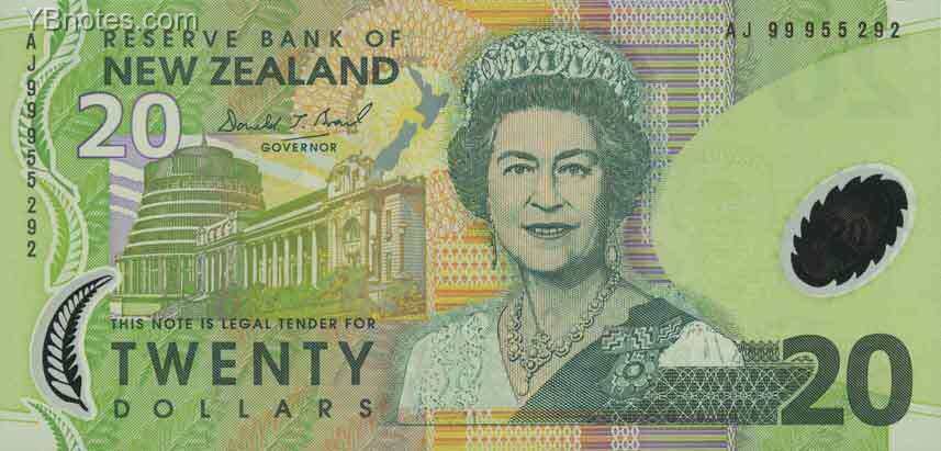 新西兰 Pick 187 ND1999年版20 Dollars 纸钞 145x70
