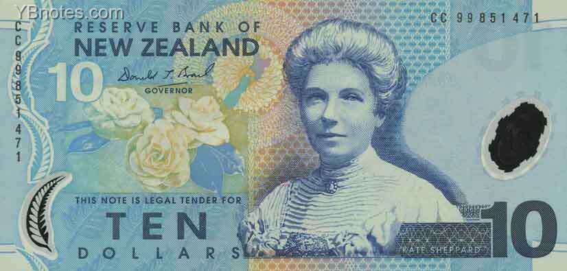 新西兰 Pick 186 ND1999年版10 Dollars 纸钞 140x68