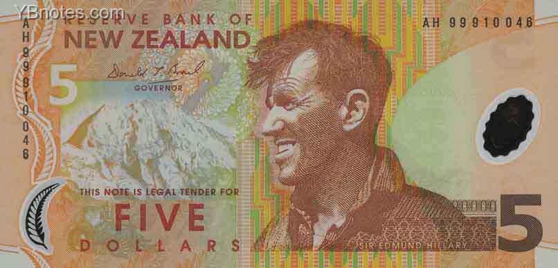 新西兰 Pick 185 ND1999年版5 Dollars 纸钞 135x66