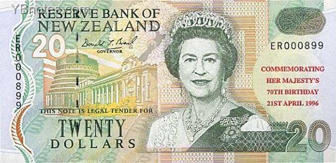新西兰 Pick 184 ND1996年版20 Dollars 纸钞 