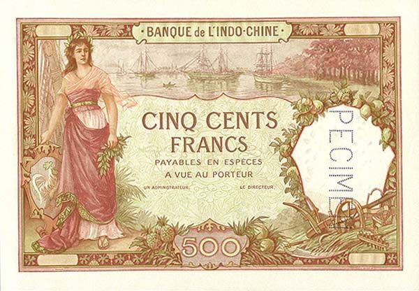 新喀里多尼亚 Pick 38s 1927.12.27年版500 Francs 纸钞 
