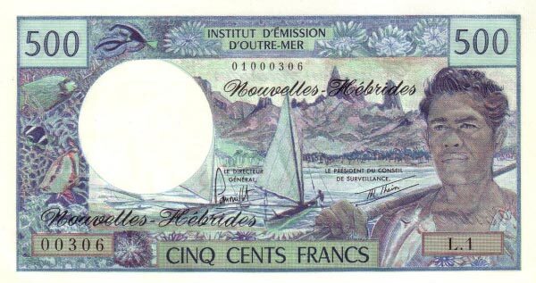 新赫布里底群岛 Pick 19b ND1978年版500 Francs 纸钞 