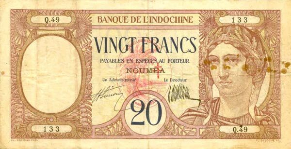 新赫布里底群岛 Pick 06 ND1941年版20 Francs 纸钞 