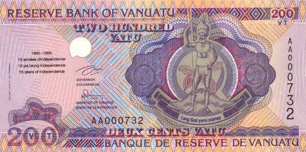 瓦努阿图 Pick 09 ND1995年版200 Vatu 纸钞 135x68
