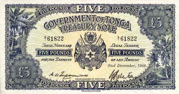 汤加 Pick 12d 1966.12.2年版5 Pounds 纸钞 