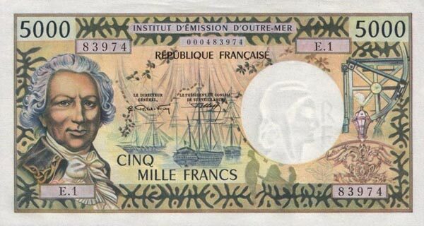 塔希提 Pick 28a ND1971年版5000 Francs 纸钞 