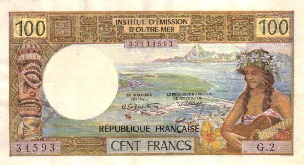 塔希提 Pick 24a ND1971年版100 Francs 纸钞 