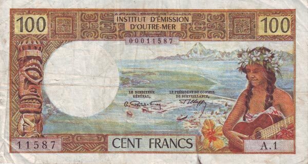 塔希提 Pick 23 ND1969年版100 Francs 纸钞 